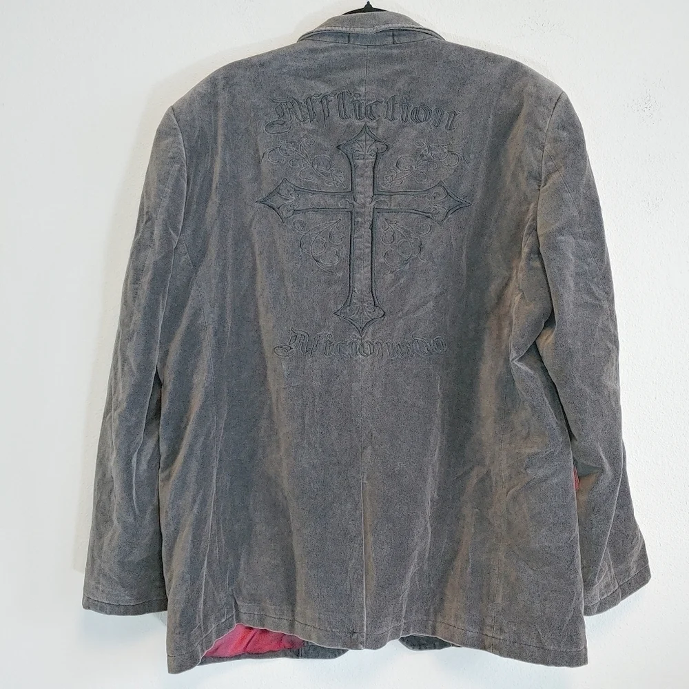 Affliction Men's Dark Green Gray Red Label Premium Cotton Sport Coat Sz 44/46